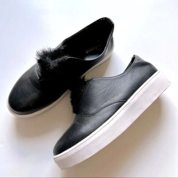 Catherine Malandrino Fur Tongue Black Platform Sneakers - Picture 8 of 12